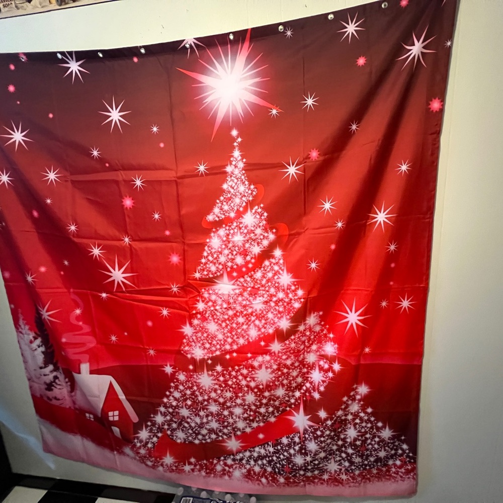 Festive Red Christmas Shower Curtain